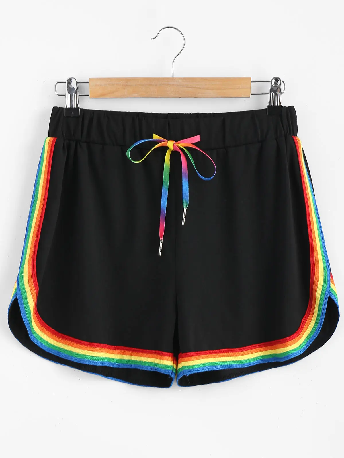 AZULINA красочные Drawstring Радуга ленты отделкой шорты женские черные в полоску