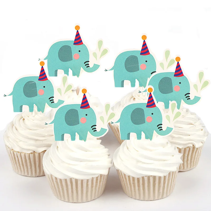 50 шт синий слон зеленые деревья обезьяна Тигр бумага кекс Топпер для украшения