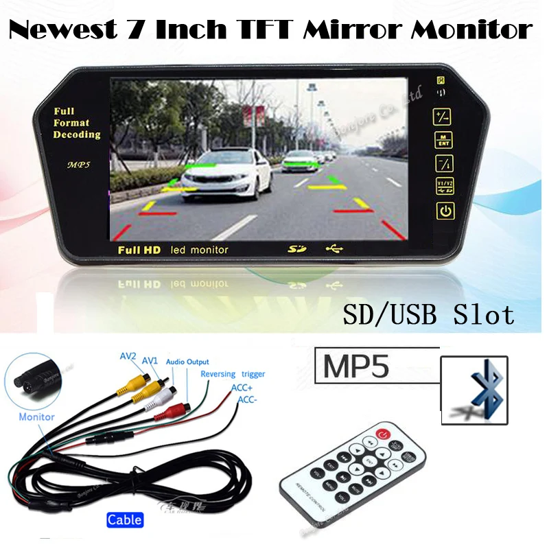 Koorinwoo 1024*600 7 ''TFT LCD Автомобильное Зеркало монитор Bluetooth/MP5 Usb/TF слот с