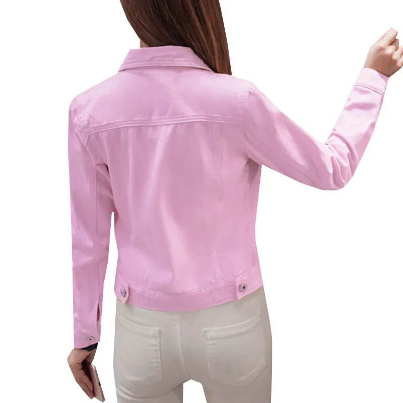 Новая модная женская джинсовая куртка весна осень отложной воротник белые