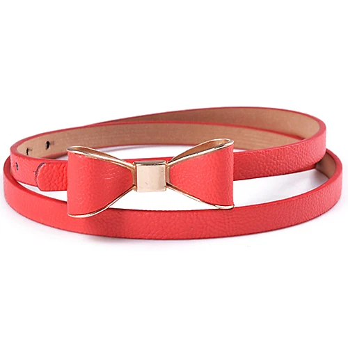 

Hot Fashion Women's Candy Color Big Bowknot PU Leather Waistband Thin Belt 8MGS