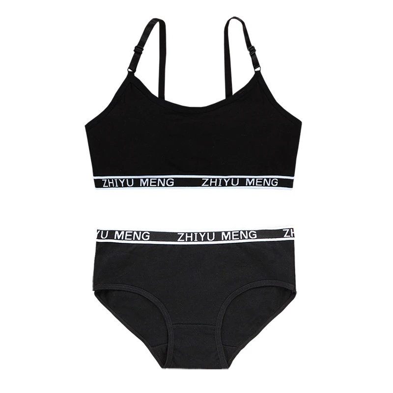 Young Girls bra And Panties Sets Cotton Teenagers Girls Lingerie+ Free Size Underwear Kids Puberty Training Bra Vest Panties 14Y