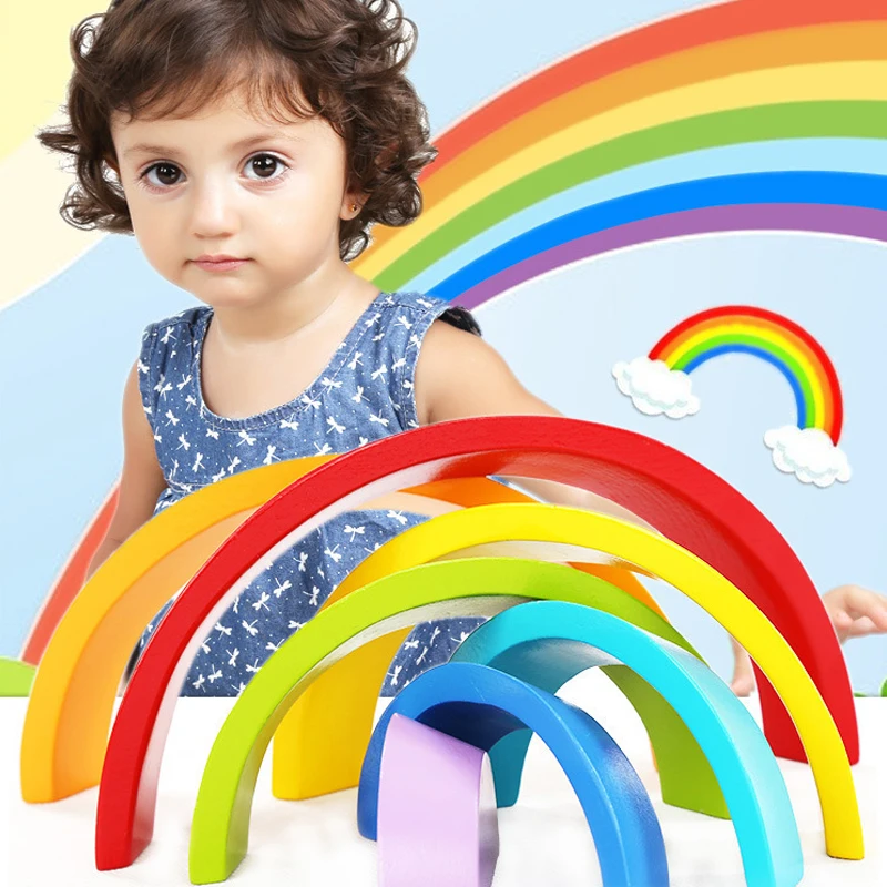 FBIL-7Pcs/набор красочные деревянные блоки игрушки креативные радужные сборочные