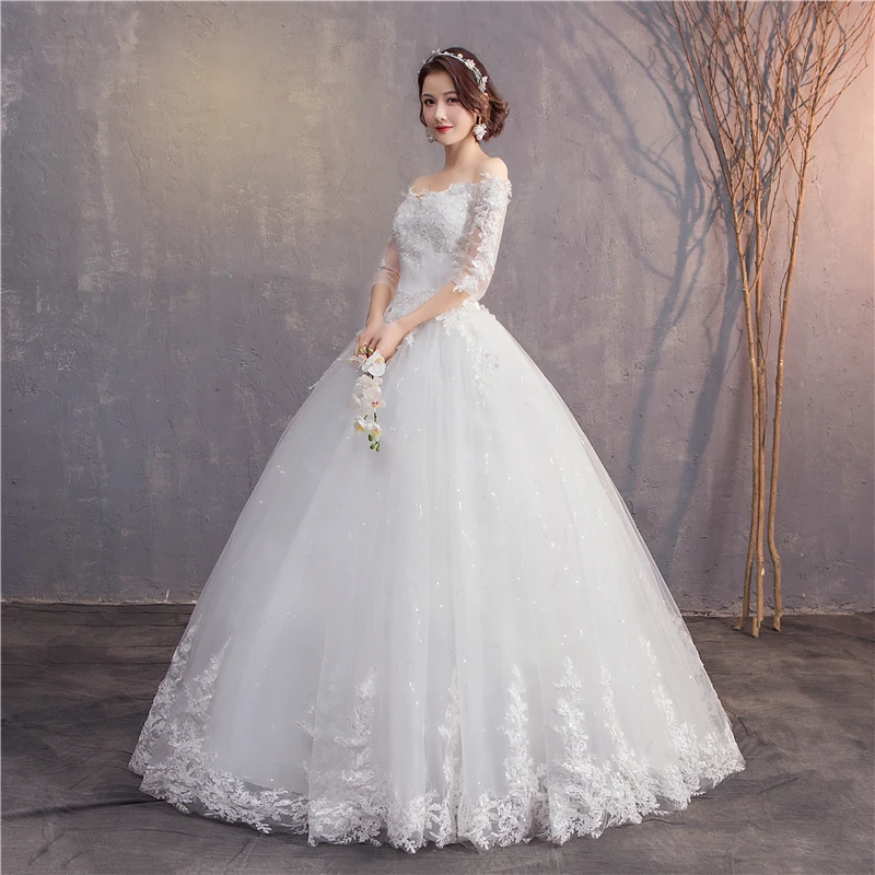 VLNUO NISA Simple White Lace Wedding Dress Elegant Boat Neck Backless Half Sleeve Custom Made Bridal Gown Vestido De Noiva 30 | Свадьбы и