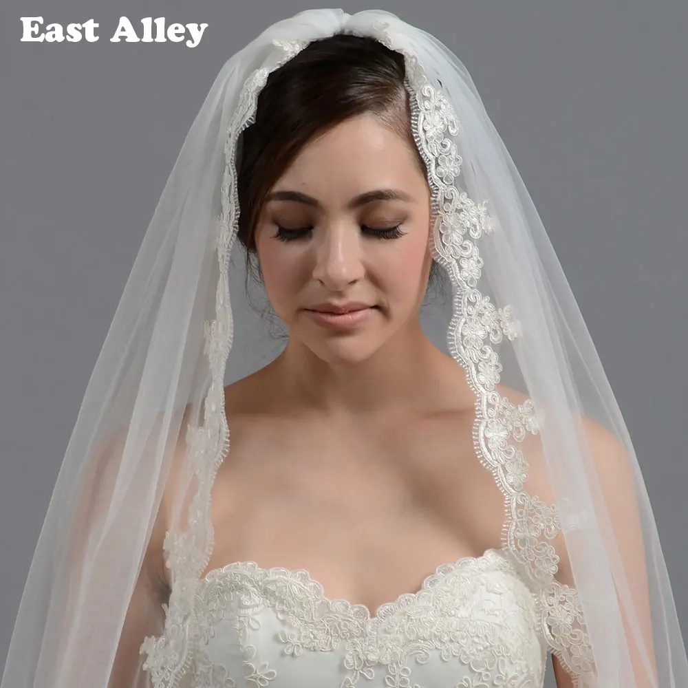 Вуаль Мантилья белого цвета кружевная с гребнем|ivory mantilla veil|wedding veil with combmantilla |