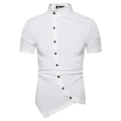 

Fashion New Style Men's Shirts Solid Colors Asymmetric Tops Short Sleeves Slim Clothing