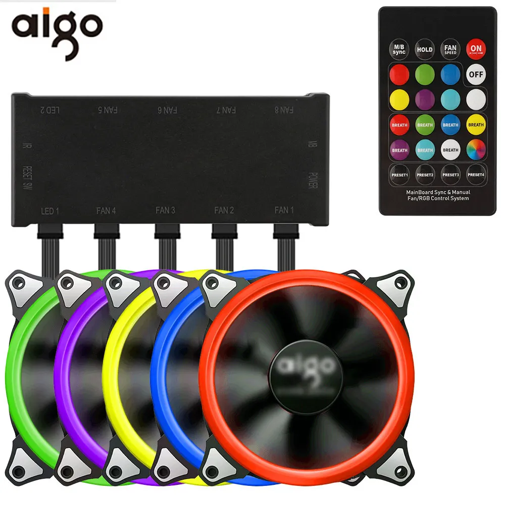 5 fan and controller Aigo 120 мм вентилятор PC чехол Вентилятор Кулер Регулируемый Aurora RGB Led компьютер Вентилятор охлаждения 12 в бесшумный вентилятор PC чехол вентилятор для компьютера - Цвет лезвия: 5 fan and controller