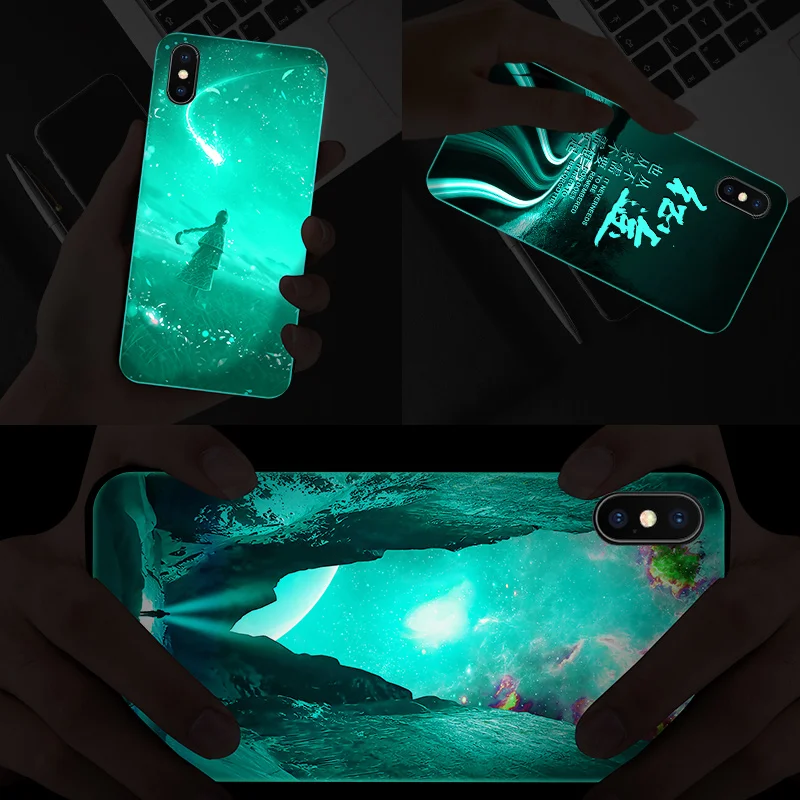Светящийся чехол для телефона iPhone XR Xs Max X 8 7 6S 6 Plus 5 5S SE из закаленного стекла милый