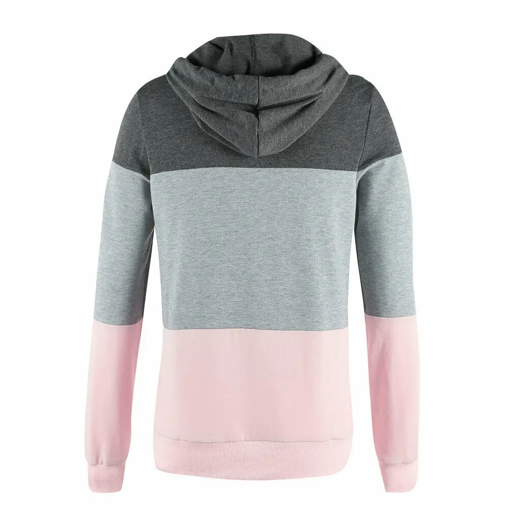 Женский хлопковый пуловер в стиле пэчворк с капюшоном и длинным рукавом