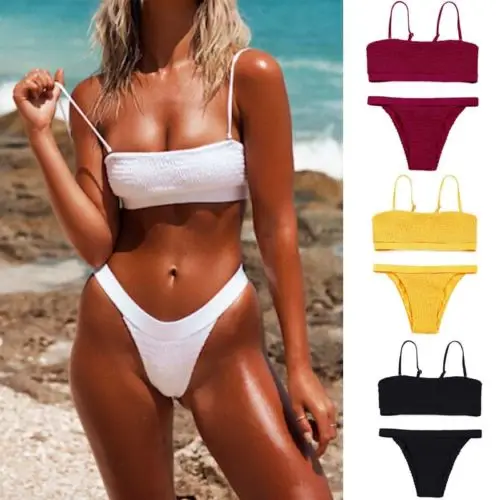 

Новинка 2018, Женский комплект бикини из двух предметов с бюстгальтером пуш-ап с вкладышами, бандажный купальник, треугольный купальник, пляж...