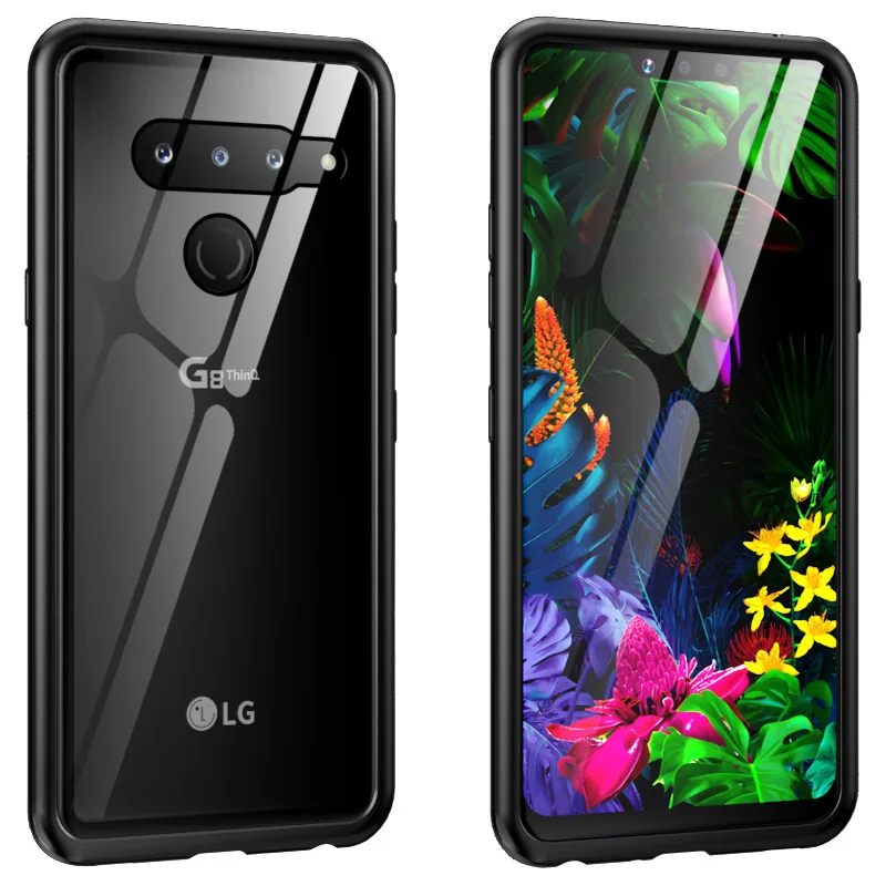 Чехол для LG G8 ThinQ Чехол класса люкс задней панели из закаленного стекла и алюминия металлический бампер чехол для LG G8 ThinQ 2 3 задних Камера с полной защитой от ударов - Цвет: Черный
