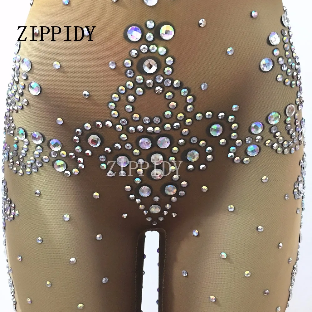 Сексуальный вечерний комбинезон с кристаллами блестящий наряд Одежда для танцев