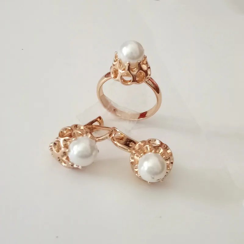 white ring size 8 Ювелирные наборы, новинка, розовое золото, имитация жемчуга, Женские Ювелирные изделия, новая мода, свадебные ювелирные изделия, женские серьги/кольца, ювелирные наборы - Окраска металла: white ring size 8