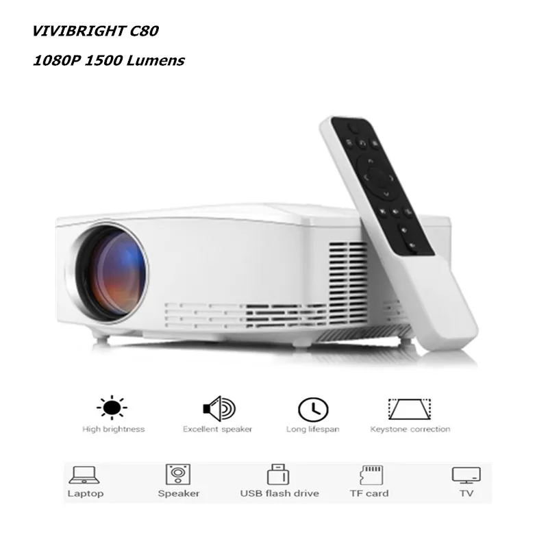 VIVIBRIGHT C80 ЖК проектор для домашнего кинотеатра 1500 люмен 1280x720 P поддержка