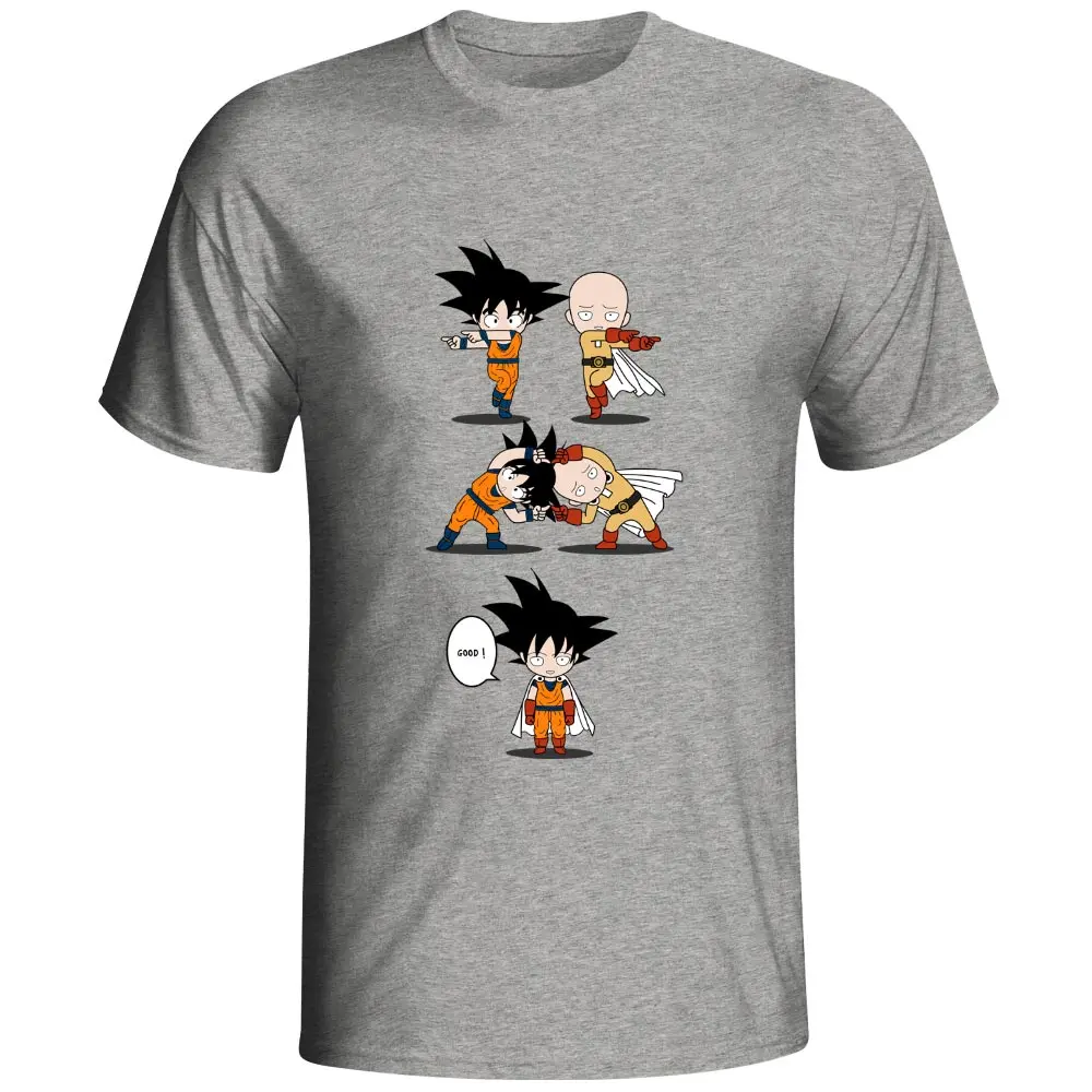 Kawaii Fusion Saiyan футболка аниме Dragon Ball Сон Гоку кроссовер One Punch Man Футболка Сайтама для мужчин и женщин серая хлопковая футболка
