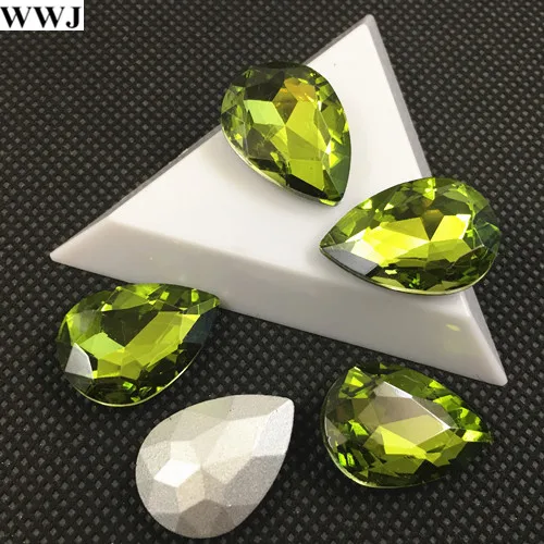 olivine Все размеры цвета Кристалл каплевидный необычный камень заостренный назад ювелирные изделия в виде капли бусины стекло 7x10, 10x14~ 30x40 мм без отверстий Красочные капли - Цвет: olivine