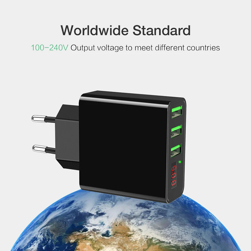 Светодиодный дисплей 3 порта USB зарядное устройство 3A мобильный телефон