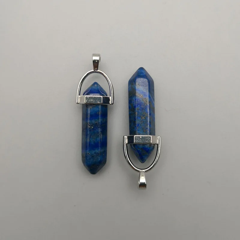 

fashion good quality natural stone lapis lazuli crystal pillar Pendants & necklaces for making Jewelry charm Point 24pcs/lot