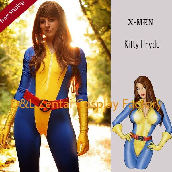 Бесплатная доставка DHL 2015 Взрослый X Men Kitty Pryde Shadowcat костюм супергероя лайкра синий