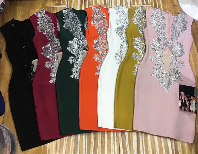 

7 Color Celebrity Sexy V-Neck Mini New Arrival Elegant Vestido Rayon Women's Bandage Dress Night Club Party Dress