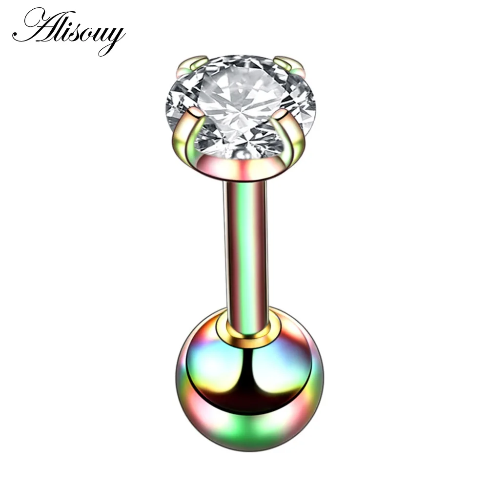 Rainbow Clear CZ-4 Alisouy 2 шт. 4 мм Круглый Кристалл Циркон трагус пирсинг для хрящевой части уха серьги 316L хирургическая сталь ювелирные изделия для тела Спираль пирсинг - Окраска металла: Rainbow Clear CZ-4