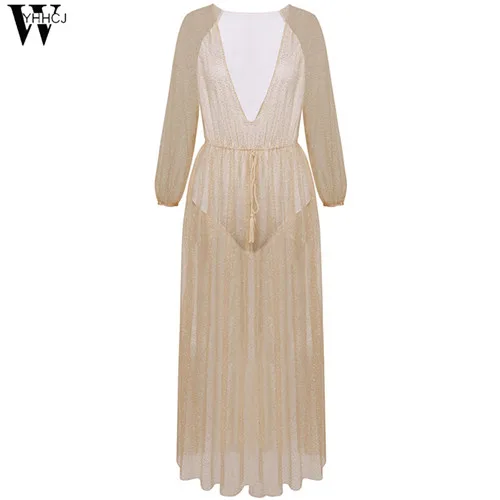 WYHHCJ, vestidos, Сетчатое платье с блестками, женское платье с глубоким v-образным вырезом, весна/осень, платье с длинным рукавом, Элегантное длинное женское платье для вечеринок - Цвет: NO1