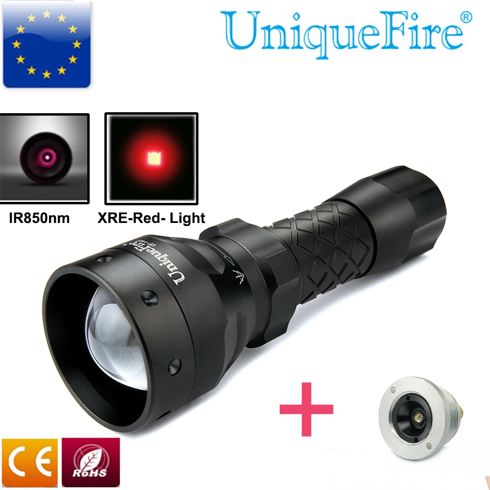 

UniqueFire UF-1407 T30 XRE LED Red Light Flashlight 3 modes 30mm Convex Lens Tactical Zoom Lamp+ IR850nm Lamp Holder