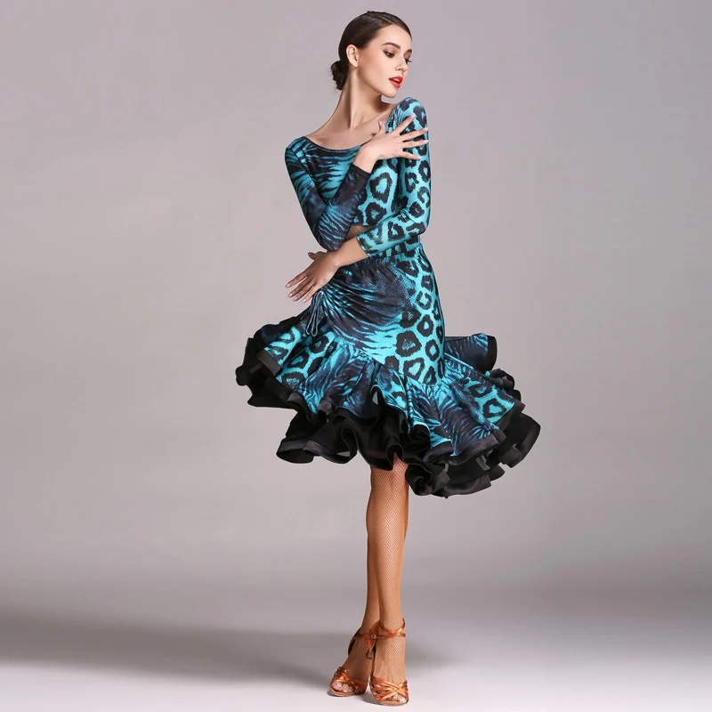 blue set Леопардовое платье для латинских танцев, бахрома, женское платье для латиноамериканских танцев, Одежда для танцев, сальса, платье латина, костюмы для латинских танцев, топ, юбка - Цвет: blue set