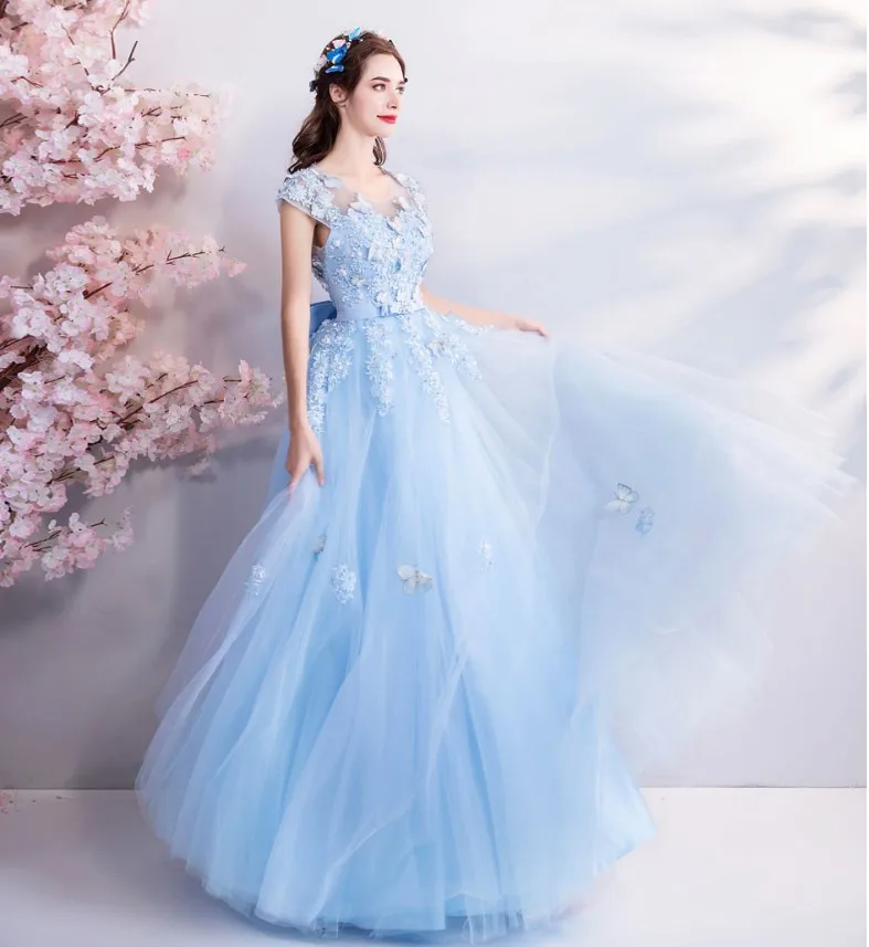 Выпускные платья Вечерние Vestido Formatura светло голубое кружевное платье с