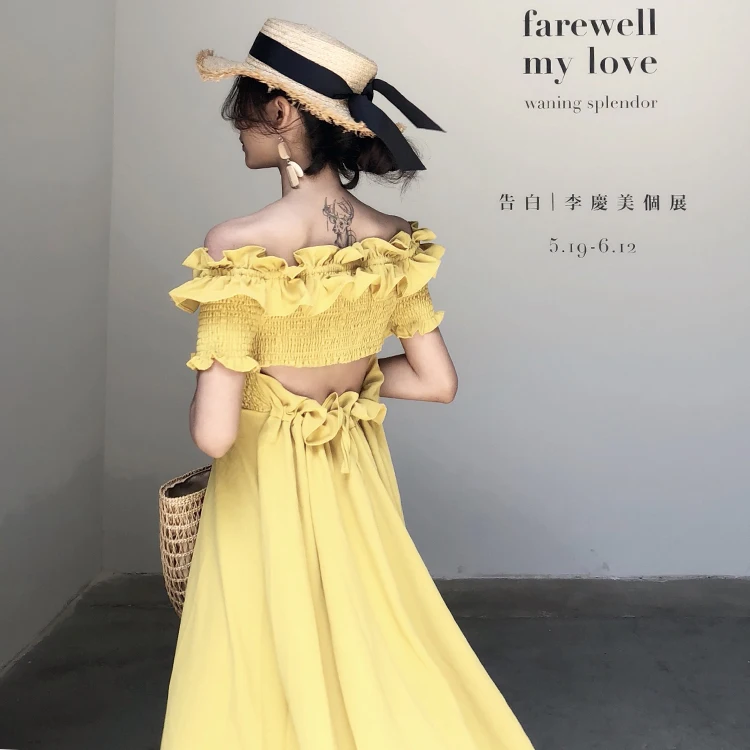 Женское платье с вырезом лодочкой длинное в Корейском стиле на спине|Женские