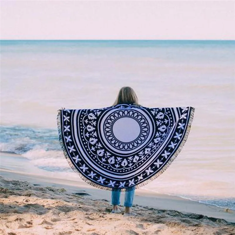 Round Hippie Tapestry Beach Throw Roundie Mandala Towel Mat Bohemian Feature Swim Shawls And Scarves | Аксессуары для одежды
