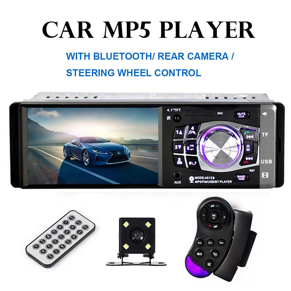 AMPrime 1 Din 4," Авторадио Стерео FM Bluetooth USB AUX FM радио MP3 аудио плеер Поддержка камеры дистанционное управление 4012B