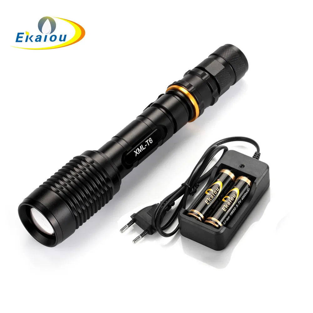 

LED Zoomable Flashlight XM-L T6 High Bright 2000 Lumen Torch 18650 Battery Lamp Outdoor waterproof for Camping, hunting, travel