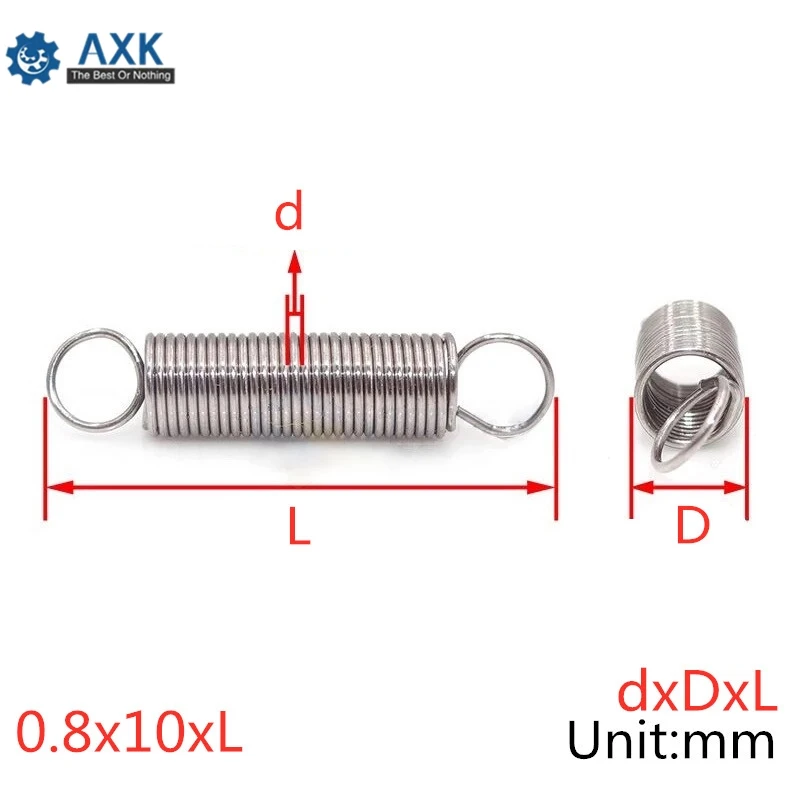 

20Pcs 0.8 x 10mm 0.8mm Stainless Steel Tension Spring With Dual Hook Extension Springs Outer Diameter 10mm Length 30-60mm