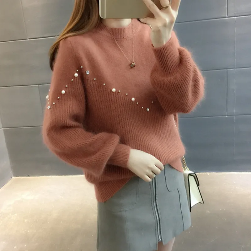 loose short paragraph bottoming sweater female students autumn winter Thicken knit Half high collar Women's clothingA609 | Женская