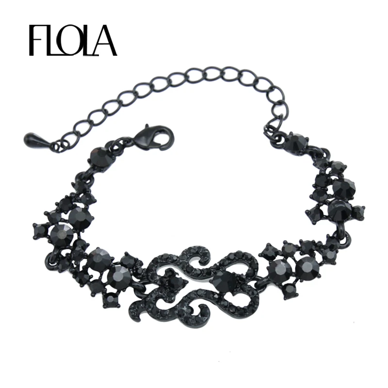 Женский браслет с подвесками черный камнями украшенный стразами brtj94 - купить по