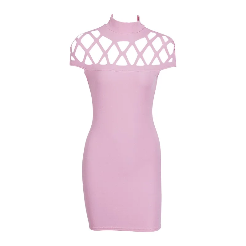 Женское платье чокер с воротником облегающее рукавами в клетку Сетчатое мини