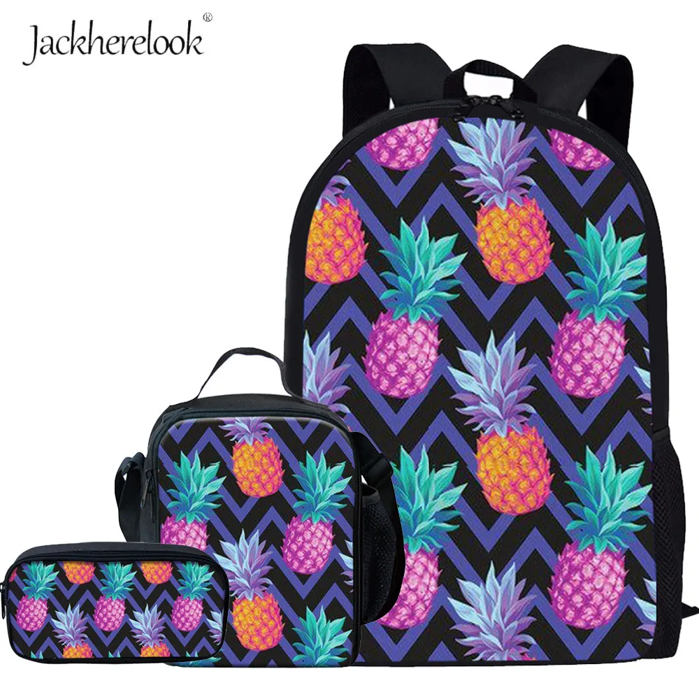 

Jackherelook Tropical Fruit Pineapple Print Backpack for Kids Student Bookbag Boys Girls School Bags 3Pcs/Lot Schoolbag Mochilas