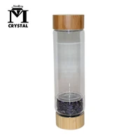2021 drop shipping natural crystal drink water bottle quartz gravel gemstone healing glass energy elixir bamboo portable cup