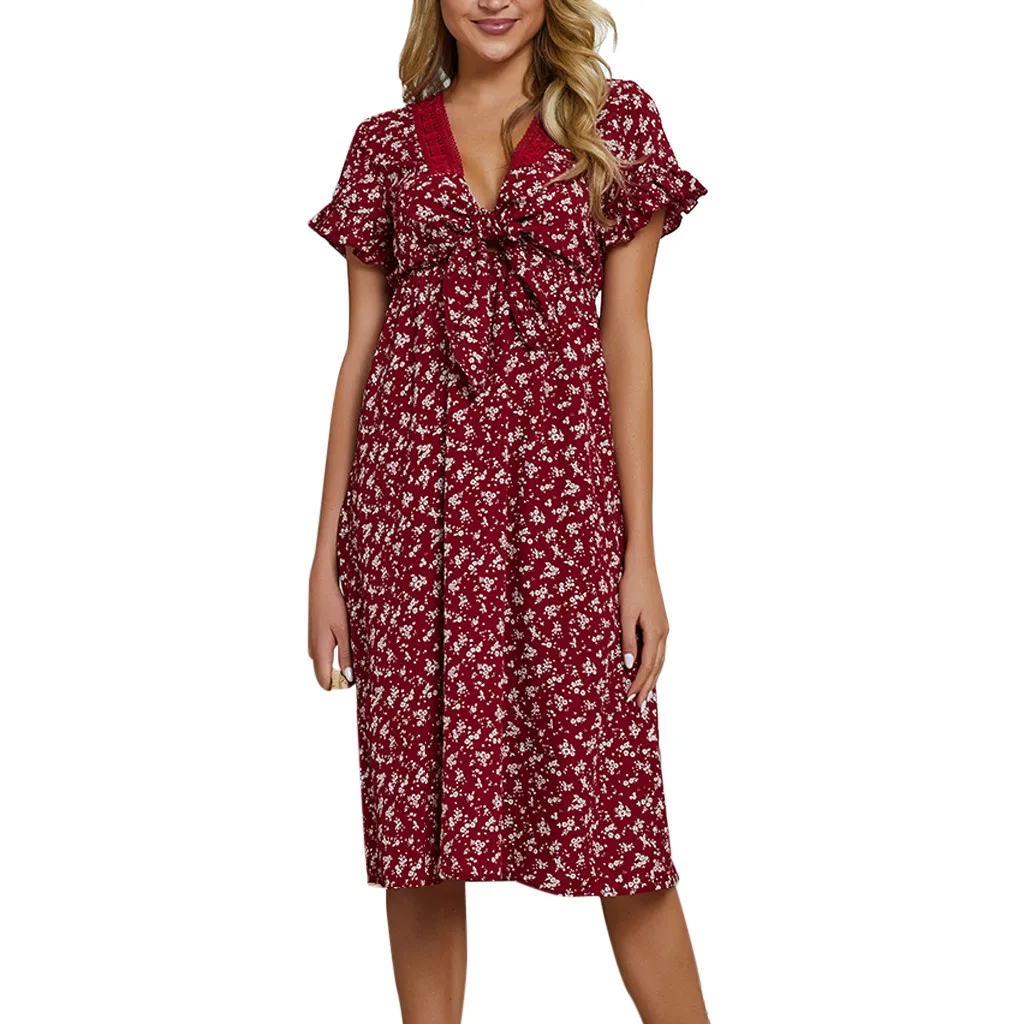 Vestidos Verano женское платье с коротким рукавом и цветочным принтом Boho миди летний