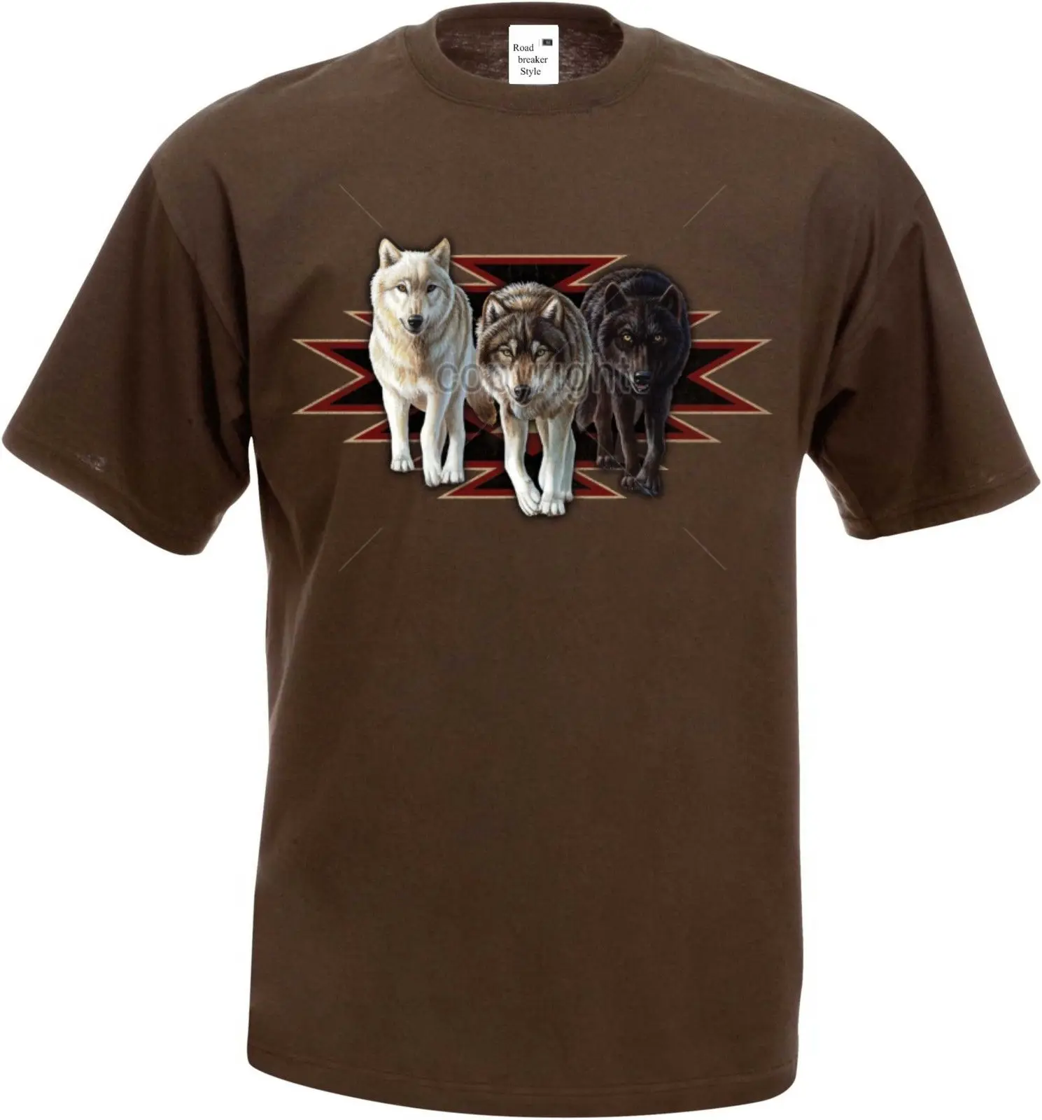 T Camiseta en Tono Chocolate Lobo Animal Motivo de Naturaleza Modelo Indio Cool крутая Повседневная футболка pride