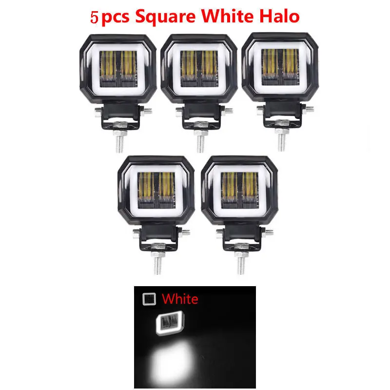 5pcs square white 3 дюйма 7D объектив СВЕТОДИОДНЫЙ прожектор для автомобиля круглый квадратный портативный светодиодный рабочий свет внедорожный грузовик вождение автомобиля Мотоцикл 24 в 12 В светодиодный ATV - Цвет: 5pcs square white
