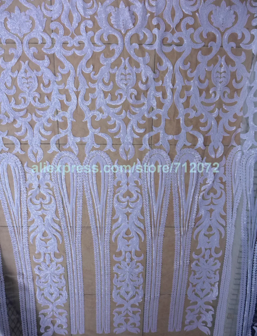 1 ярд стрейч модное шоу белые блестки на off-White сетка вышивка шоу/вечернее/свадебное/сценическое дамское платье ткань