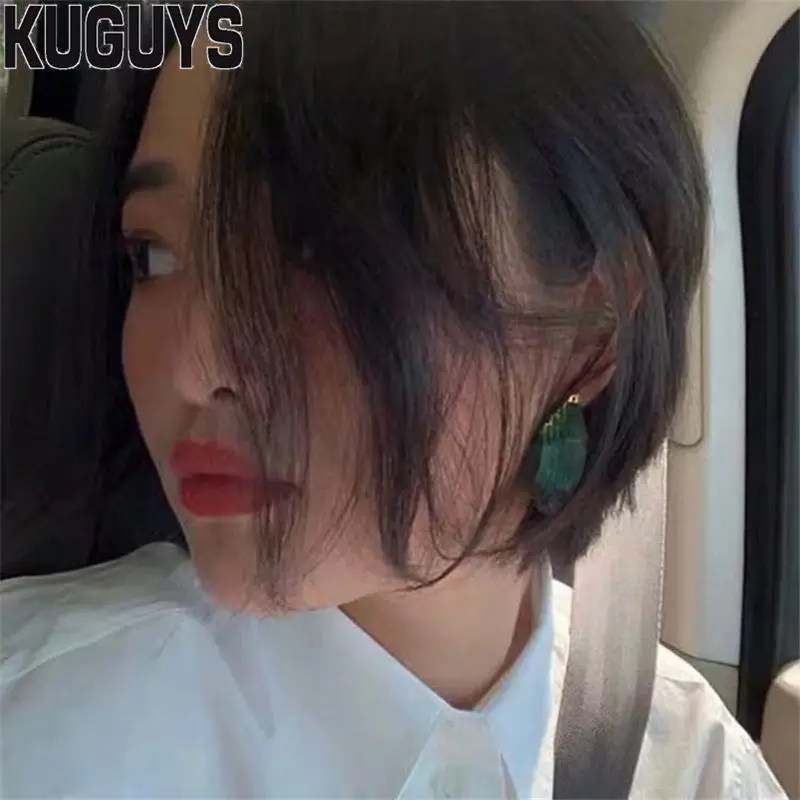 KUGUYS латунные большие серьги для женщин прозрачные зеленые модные ювелирные
