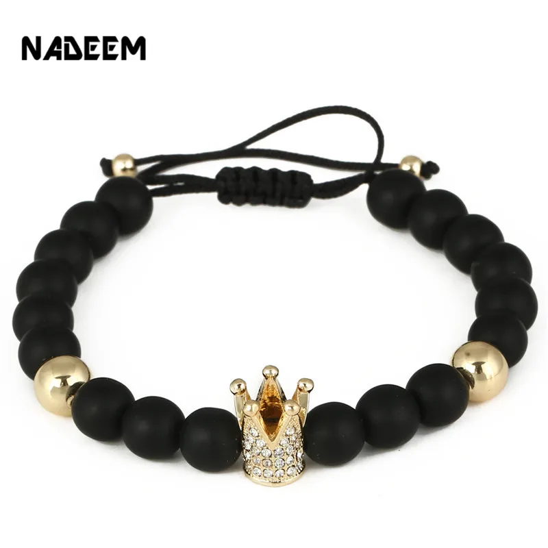 Модный микро проложить CZ золотой цвет браслет с шармом короной 8 мм черная