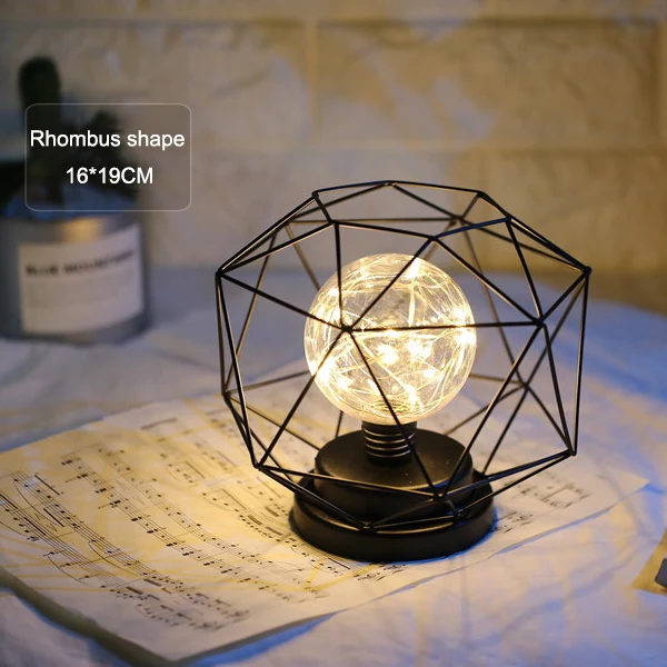 diamond shape Xsky Nordic Винтаж черный кованого железа лампы 3D Ретро Уникальный Медный провод ночник AA Батарея питание для дома Украшение стола - Испускаемый цвет: diamond shape