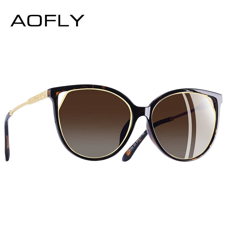 AOFLY, фирменный дизайн, кошачий глаз, солнцезащитные очки, женские, поляризационные, модные, солнцезащитные очки для женщин, стразы, дужки, очки, UV400, A104 - Цвет линз: C4Brown