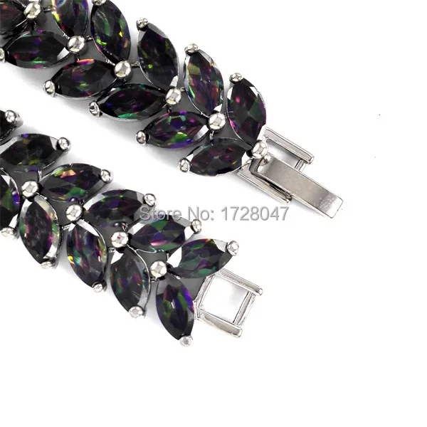 

Rare Rainbow Mystic color Rhodium plated Overlay Link Chain Bracelet 7INCH Free Shipping & Gift