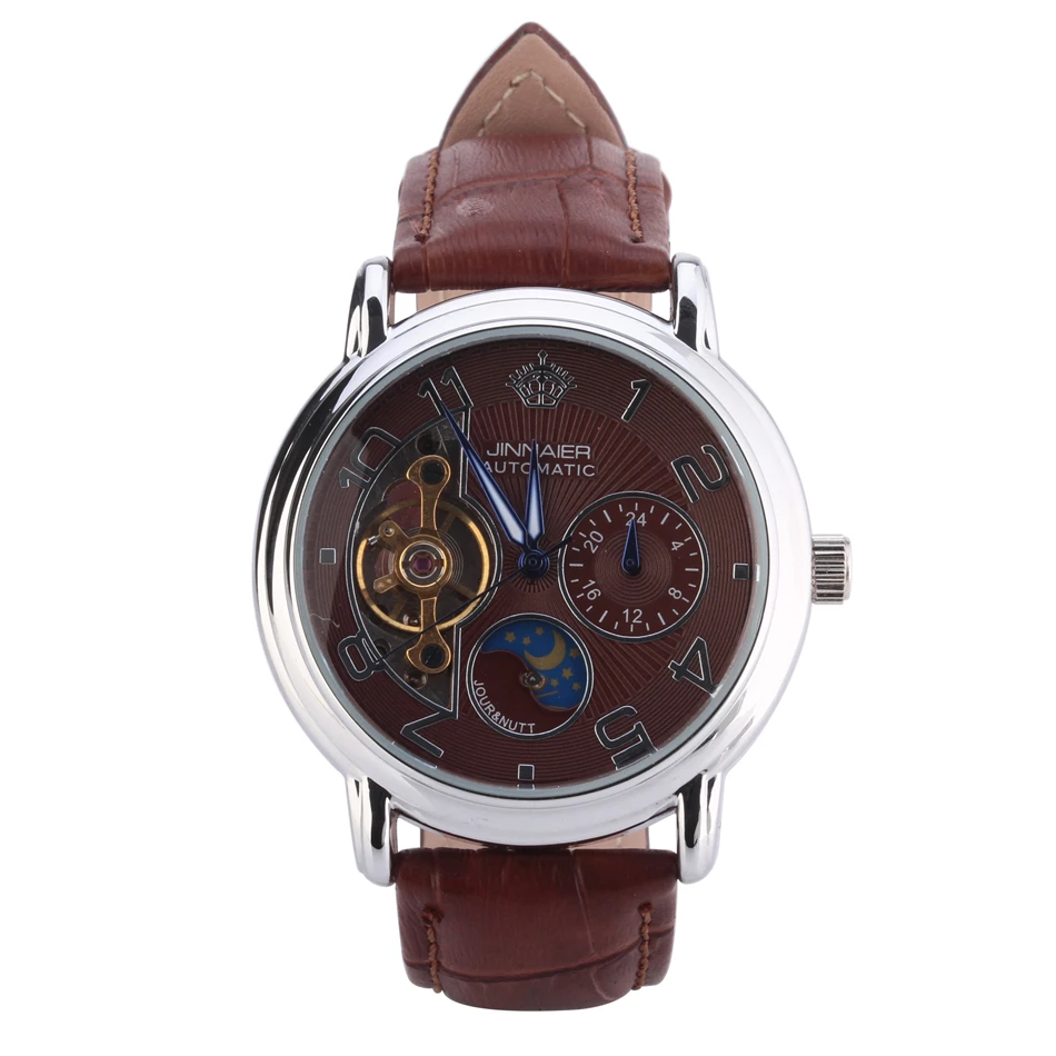 Роскошные Брендовые мужские часы Скелет автоматические механические кожа self