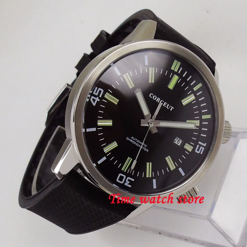 Автоматические механические часы Corgeut 45 мм мужские водонепроницаемые резиновые